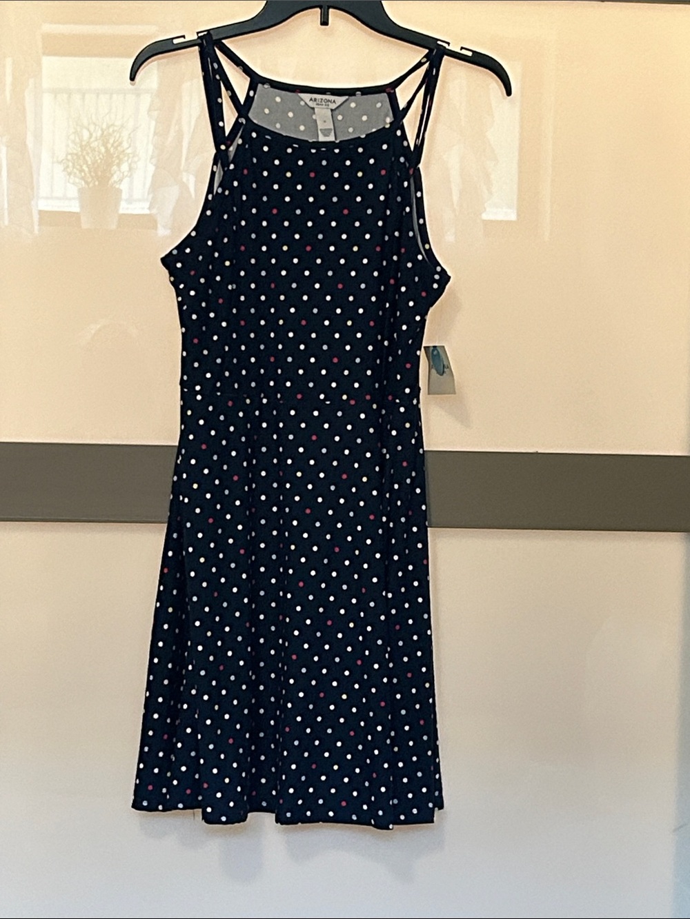 Arizona Jean Company Navy Polka Dot Strappy Mini Dress